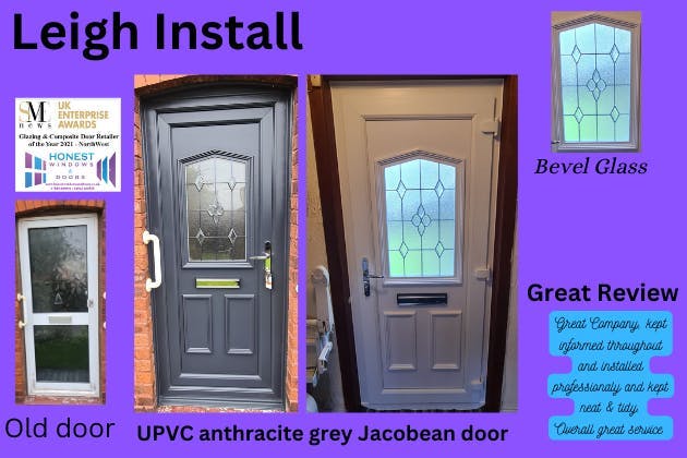 UPVC Jacobean door in anthracite grey with bevel glass