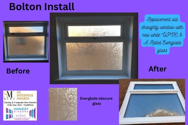 New UPVC A Rated window with Everglade obscure glass