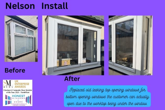 New bottom opening white UPVC windows to replace old top opening windows