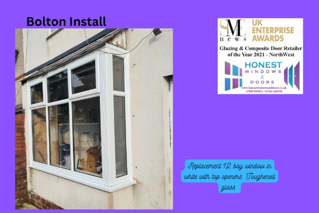 New half bay window supplied & installed with top openers and toughened glass
