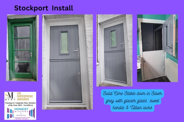 Solid Core stable door in silver grey with white frame