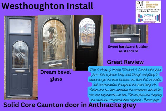 Caunton Solid Core door with dream bevel glass, sweet hardware & Ultion cylinder as standard