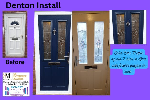Maple square Solid core door in Blue with Finesse Glass